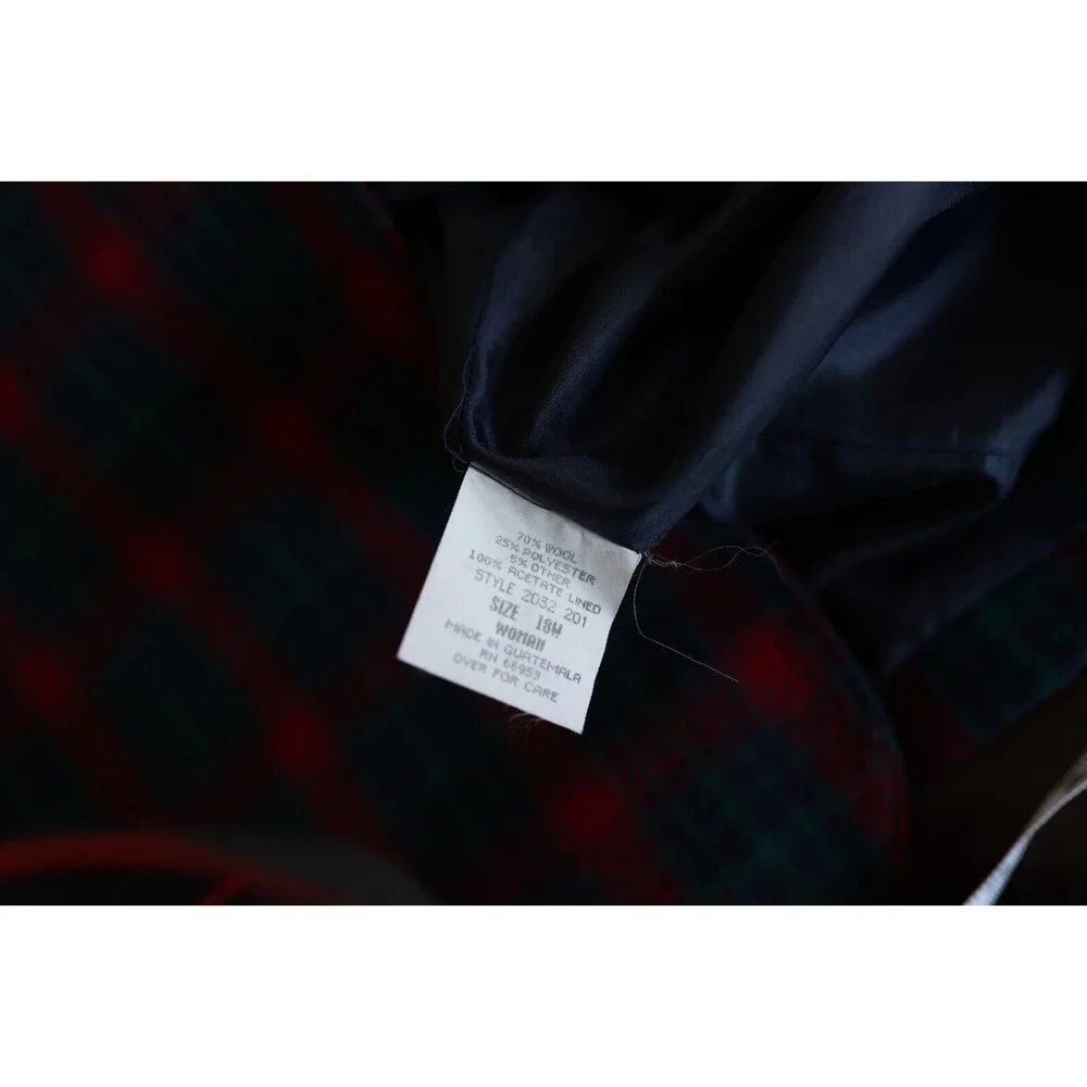 Vintage Leslie Fay Blazer Jacket Womens 18W Christmas Green Red Plaid Wool